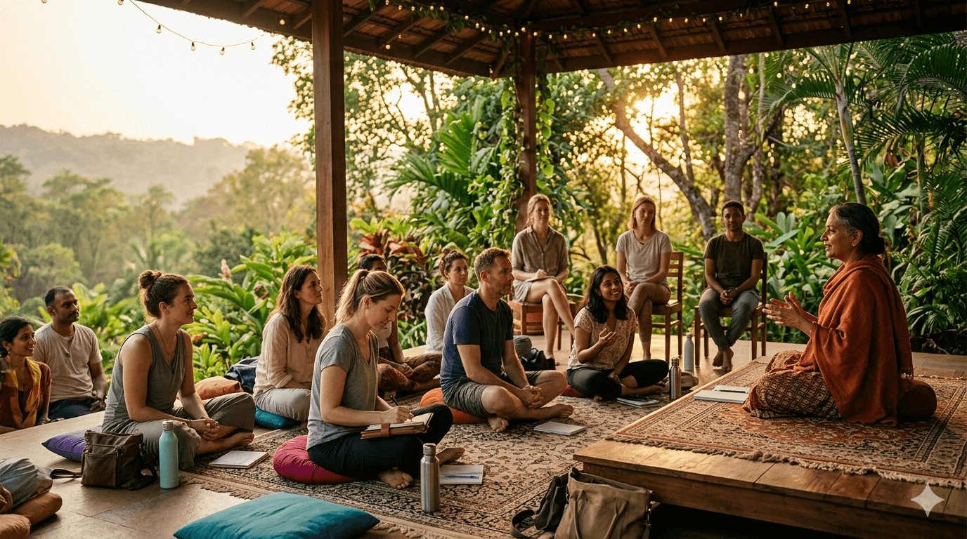 Workshops, retreats, discourses, and spiritual tours.